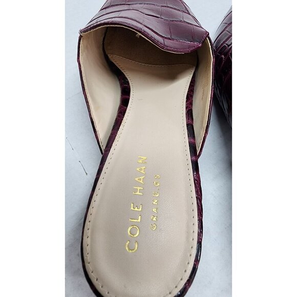 Cole Haan Piper Burgundy Croc-Embossed Leather Mules Block Heel Slip-On Womens - Picture 9 of 15